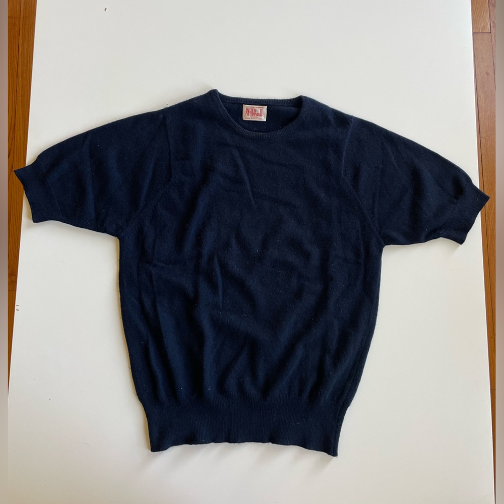 Vintage N. Peal London 100% Cashmere Navy Short Sleeve Sweater, Size Small